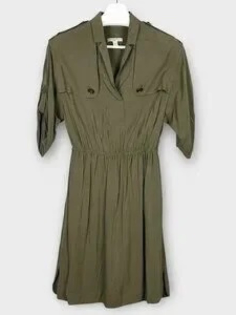 Burberry Brit Military Shirt Dress Olive Green